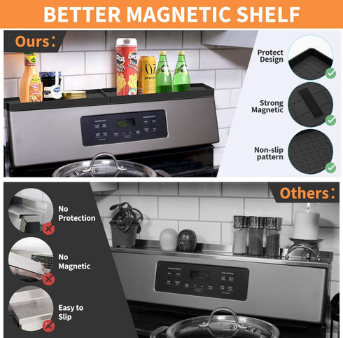 30 Inch 2 Silicone Magnetic Stove Top Shelf, Kitchen Shelf Over Stove Spice Rack Apartment Must Haves Kitchen Gadgets