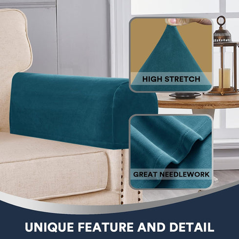 L.VICTEX Sofa Armrest Covers, 2 Pack Deep Teal Velvet Plush Fabric, Durable Furniture Accessories for Sofa and Chair