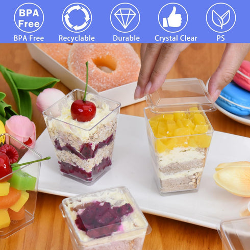 Monrocco 50 Pack 5 oz Plastic Dessert Cups with Lids and Spoons, Small Parfait Yogurt Pudding Cups with Lids for Party