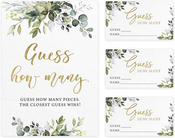 Printed Party Candy Guessing Game - Guess How Many, Greenery, 50 Cards and Sign