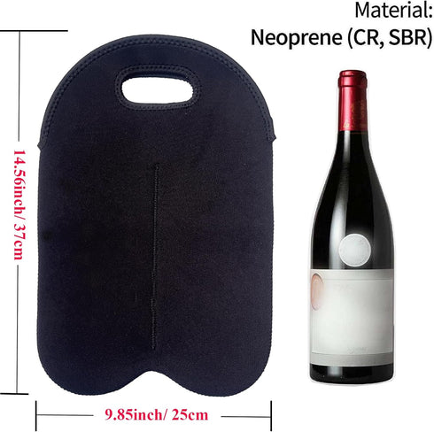 2 Bottle Wine Carrier Tote Bag for 750ML Wine Bottles, Insulated Neoprene Travel Protector Bags, Black & Red