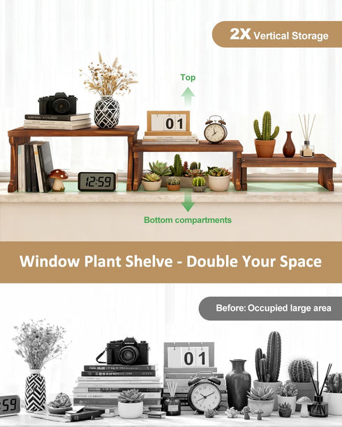 3 5.9" Countertop Tier Table Top Plant Stand, Flower Shelf Holder Rack, Wood Display Stand for Window