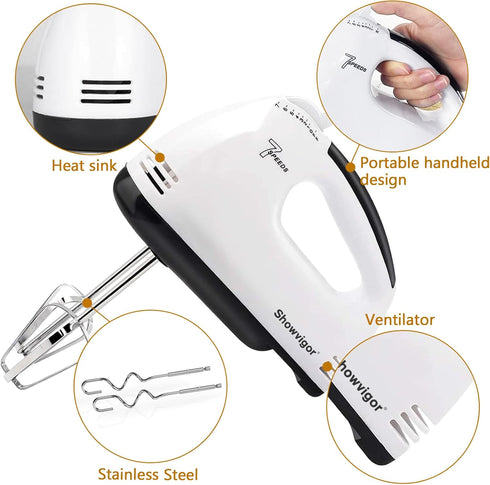 Handmixer Electric Handheld - 7 Speed Portable Kitchen Mixer with 5 Stainless Steel Accessories for Whipping Mixing