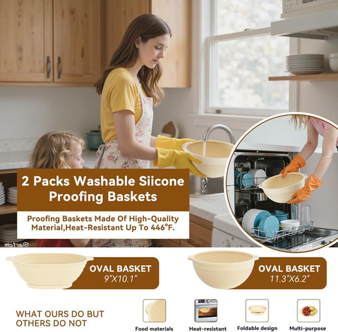 KOSBON 24 34oz 9" 10" PCS Sourdough Starter Kit w/ Sourdough Starter Jar, Sourdough Bread Baking Supplies Round & Oval