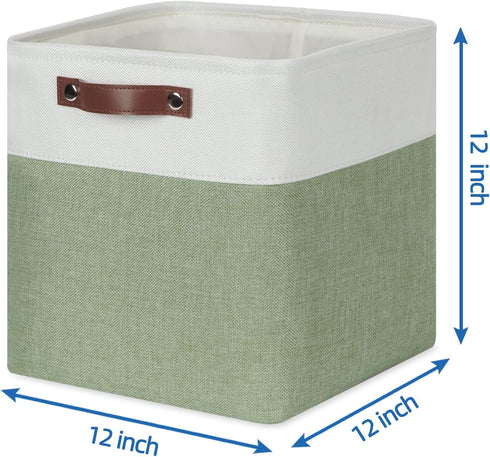 Temary Cube Storage Baskets 12 Inch, 4-Pack Fabric Storage Bins for Organizing Clothes, White & Green