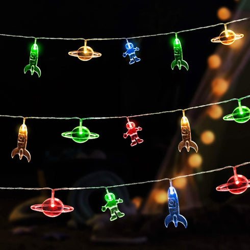 20 LED Children's Room String Light, Astronaut Spaceship Rocket Pendants, Holiday Party Lights, Kids Room Decor