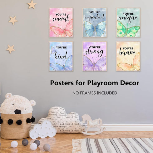 HOMANGA Wall Art Posters - Butterfly Wall Decor for Girls Room, 8X10 Inch, Unframed, Set of 6