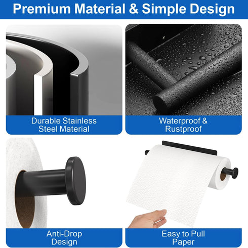 Magnetic Paper Towel Holder - No Drill, Black Paper Towel Roll Holder Magnet Towel Rack Wall Mount Fridge Organizer