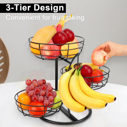 Counter, 3-Tier Livabber Fruit Basket Bowl with Banana Hanger, Fruit Vegetable Storage Basket with Banana Tree Holder
