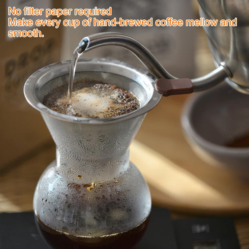 uxcell 600 Mesh Pour Over Coffee Dripper, 124mm Diameter Reusable Coffee Filter with Bracket