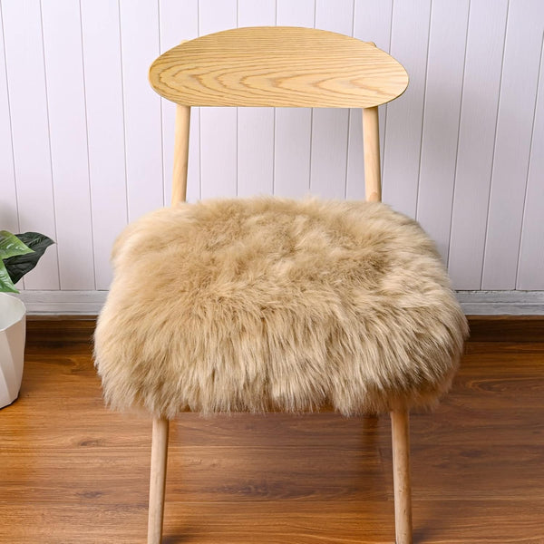 Softlife Camel Faux Fur Sheepskin Chair Cover 2 PCs Seat Cushion Pad