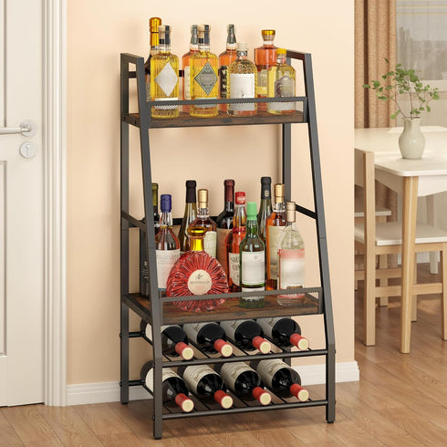 LOTEYIKE 4-Tier Trapezoid Wine Rack Freestanding Floor, Stepped Mini Liquor Cabinet Corner