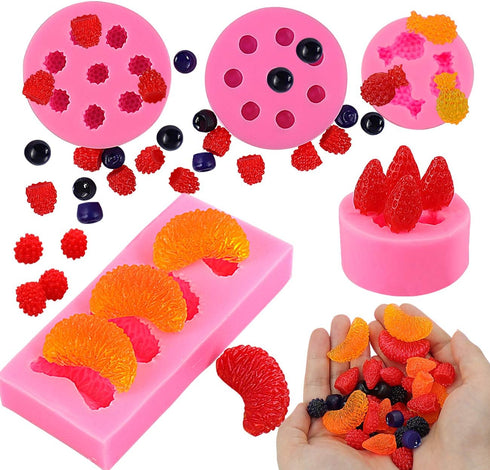 5Pcs Fruit Shaped Jelly Molds, 3D Mini Silicone Fruit Mold for Cupcake Decorating, Soap, Chocolate