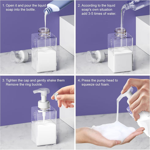 Foaming Soap Dispenser, 15 Oz Refillable Foam Soap Dispenser for Bathroom & Kitchen, 2Pcs with Waterproof Labels