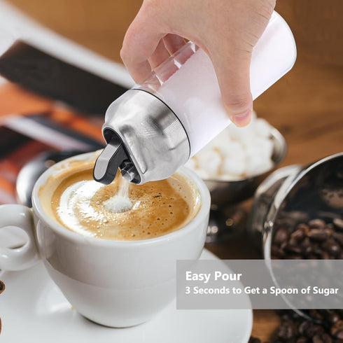 12 OZ Aelga Glass Sugar Dispenser with Pour Spout, Weighted Pourer, for Coffee, Tea & Baking
