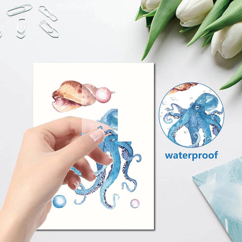 CRASPIRE 8 Sheets Sea Life Window Decals, Ocean Stickers for Bathroom Home Bedroom, PVC Self-Adhesive Clings