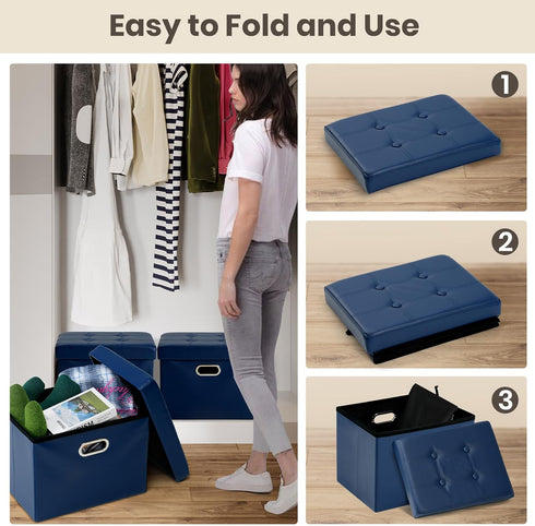 17x13x13in COSYLAND Storage Ottoman Leather Ottoman Rectangle Footrest Footstool Folding Ottoman for Room Dorm Small
