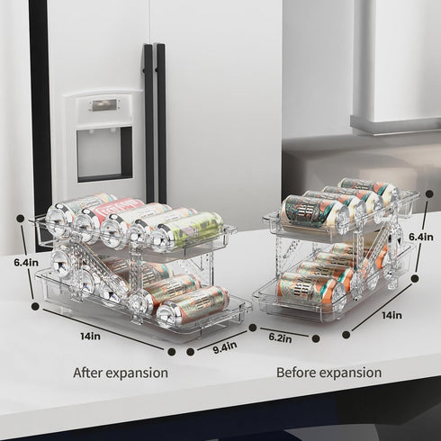 Soda Can Organizer for Refrigerator | Adjustable Width Drink Storage and Dispenser for Fridge, Clear (1 set)