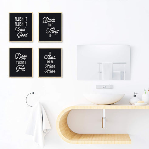 Brooke & Vine Funny Bathroom Decor, Hip Hop 80’s 90’s Music Posters, Wall Art Prints, Unframed Set of 4