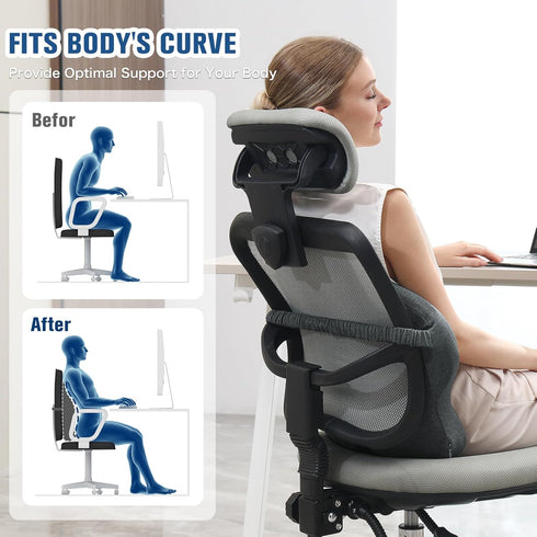 Adjustable Lumbar Support Pillow for Office Chair, Memory Foam Back Cushion for Chair/Car/Sofa/Plane (Darkgray)