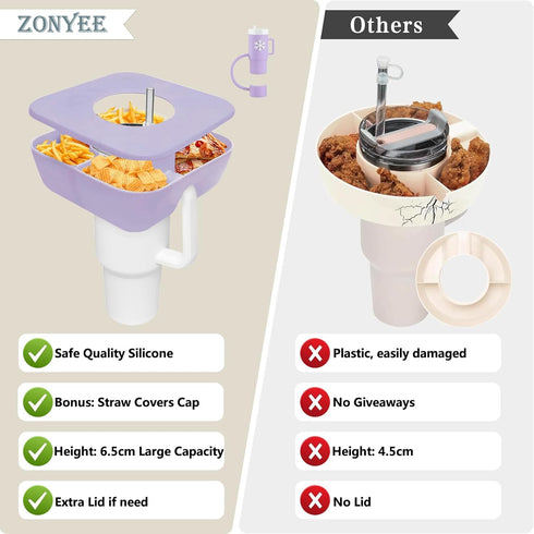 Snack Bowl with Cover for Stanley 40oz Tumbler with Handle, Silicone Snack Tray Snack Ring for Stanley Cup Accessories, Suitable for Car Cup Holder or Outdoor, Orchid by ZONYEE