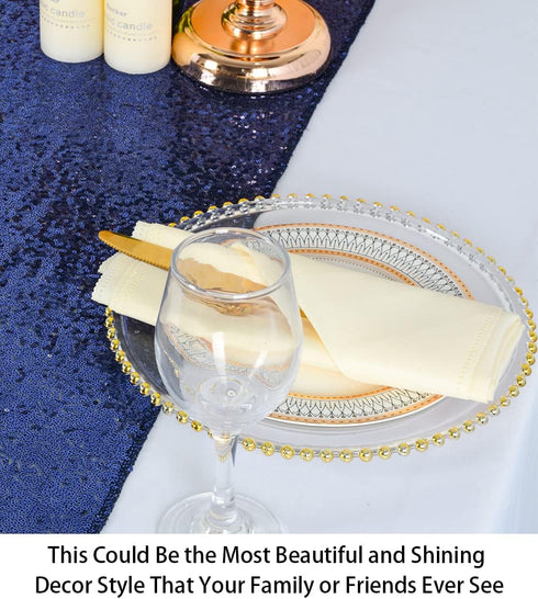 ShiDianYi Navy Blue Sequin Table Runner, 12''x72'', Sparkly Metallic Runner for Wedding, Bridal Shower, Dinner Party