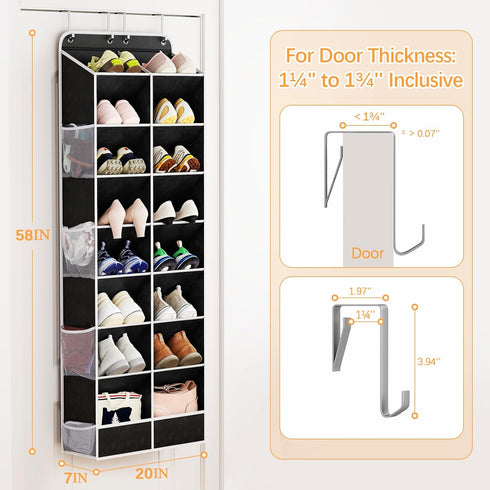 8 16 50lbs 16-24 Closet, Yecaye Tier Over the Door Shoe Organizer of Deep Compartments, Load Shoe Rack for Door