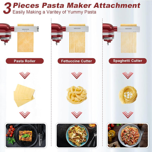 3 3 Set Pieces Pasta Maker Attachment for Kitchenaid Stand Mixers, Noodle Maker PCs of Pasta Roller Fettuccine Cutter