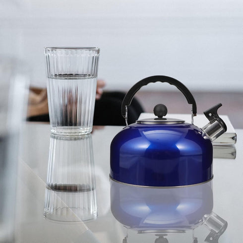 Amosfun Stove Top Whistling Tea Kettle Stainless Steel Teakettle Teapot with Ergonomic Handle Water Boiling Tea Pot for Gas Induction Electric Stovetops Blue 2L by Amosfun