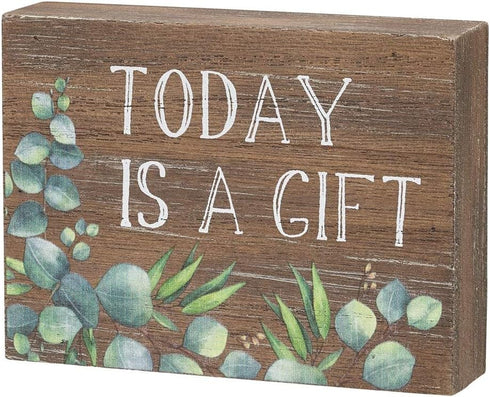 Inspirational Wood Grain Mini Block Sign, 4" Today is a Gift