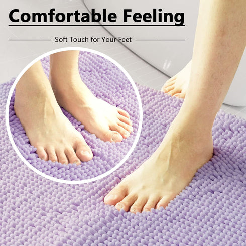 Bathroom Rugs Chenille 3-Piece Extra Soft and Absorbent Shag Bathroom Mats, Machine Wash Mat, Strong PVC Non-Slip
