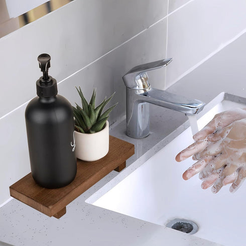Small Wood Tray Pedestal Stand - Decorative Wooden Riser for Bathroom, Kitchen Soap Dish Holder, Walnut