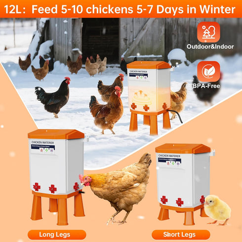 Gribouillage 4 8 (7L-Red) 12L) Heated Chicken Waterer, Thermostatically Controlled Poultry Water Heater for Winter
