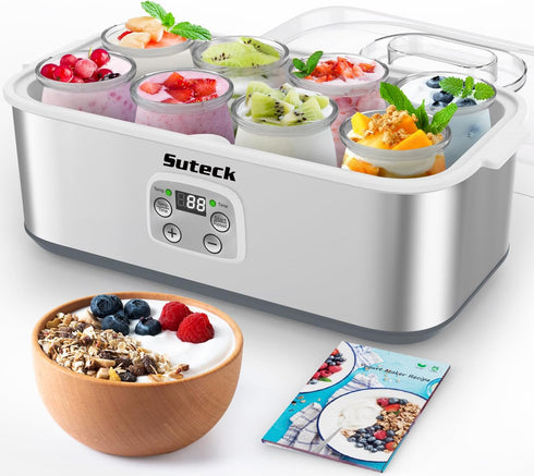 Suteck Yogurt Maker with 8 Glass Jars, Time & Temp Adjustable Control