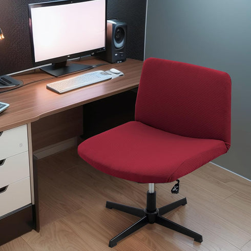 Armless Office Desk Chair Cover Stretch Waterproof Jacquard Wide Seat Mid Back Accent Chair Slipcover Criss Cross Chair Modern Vanity Chair Protector Cover (Red) by MIFXIN
