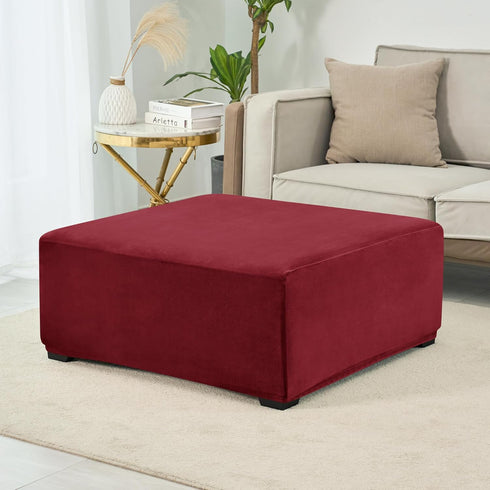 HFCNMY Ottoman Cover Square,Stretch Velvet Square Ottoman Cover Slipcover Washable with Elastic Bottom for Living Room