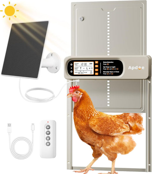 Automatic Chicken Coop Door Solar Powered with Timer, Light Sensor, Remote Control,