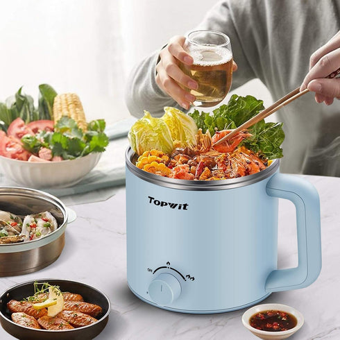 Topwit Electric Hot Pot, 1.6L Ramen Cooker, Multifunctional for Pasta, Shabu-Shabu, Oatmeal, Soup, Blue