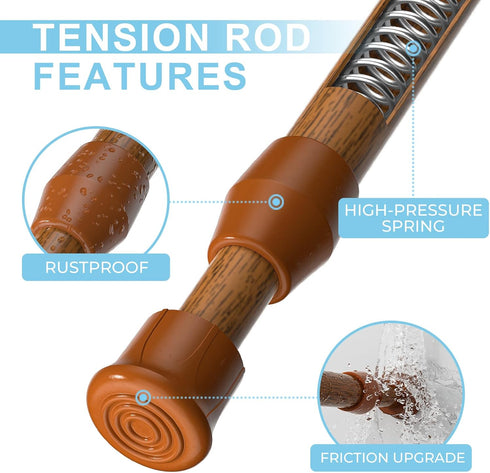AIZESI Short Spring Tension Curtain Rod (Wood, 12"-20", 2Pcs)