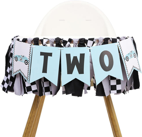Rweseo 2nd Two Fast Birthday Party High Chair Banner - Racing High Chair Banner, Blue Birthday Bunting,Blue Vintage