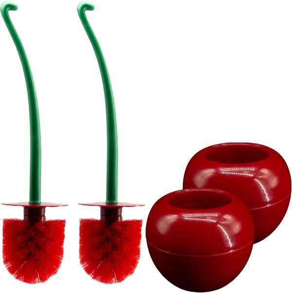 Cherry Toilet Brush Set, Cute Standing Toilet Bowl Brush and Holder, Long Handle, Pack of 2, Red
