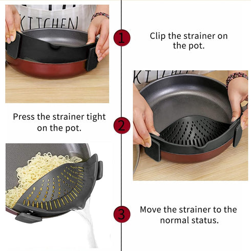 2 Pcs Silicone Clip on Strainer, Pot Strainer for Pasta, Meat, Vegetables, Fruit, Fits All Pots and Bowls