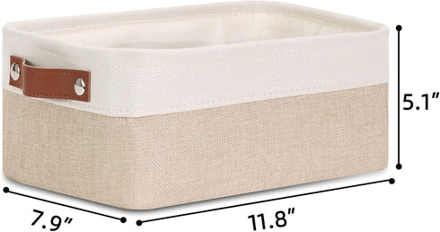 DULLEMELO Small Storage Basket for Organizing, Collapsible Fabric Basket for Shelves, Closets, Laundry, Nursery, Decorative Basket for Gifts Empty (White&Khaki)