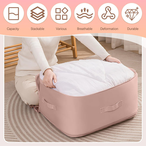 Ultra Space-Saving Self-Compression Organizer, Storage Tote for Space Saving, Clothes Compression Bag, Expandable Moving Organizer Bags for Comforters, Blankets, Bedding (Pink, Large) by iaredon