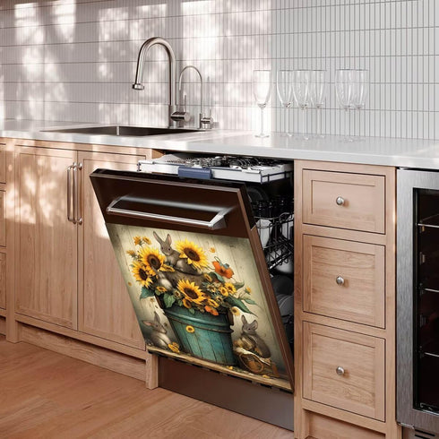 Magnetic Easter Rabbit Dishwasher Cover, Kitchen Decor Bunny Refrigerator Magnet Decal Panels, Fridge Covers, 23 x 26