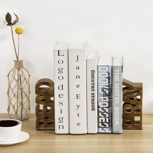 2 Set MyGift Book Ends Christian for Shelves, Wood Bookends Carved in Read and Pray Block Letters, Decorative Book