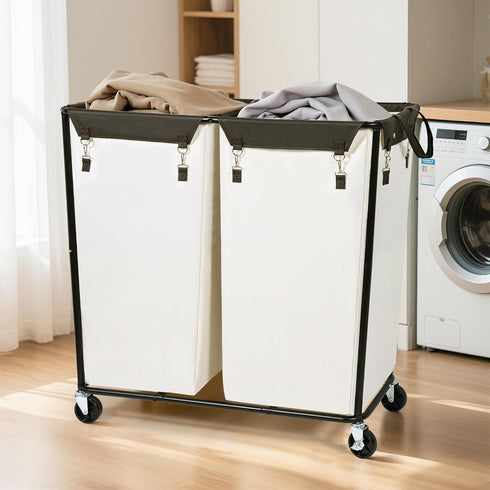 280L 2-Compartment Commercial STO STO Rolling Industrial Laundry Hamper with Wheels, Extra Large Laundry Sorter, Heavy