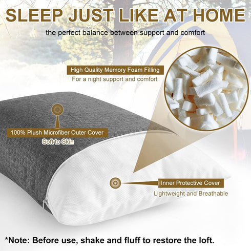 Ivellow Compressible Travel Pillow, Shredded Memory Foam Camping Pillow for Outdoor Backpacking and Hiking