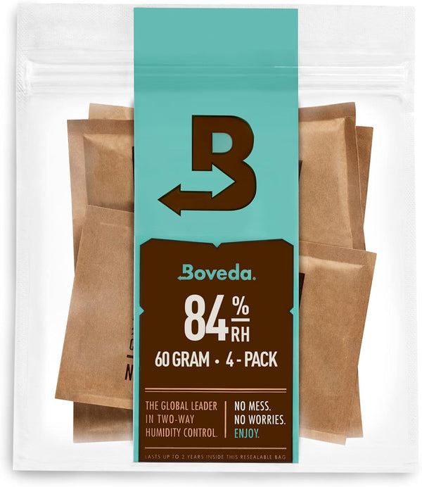 Boveda Two-Way Humidity Control Packs for Seasoning – 84% RH, 4 Pack in Resealable Bag, Size 60, Up to 100-Count
