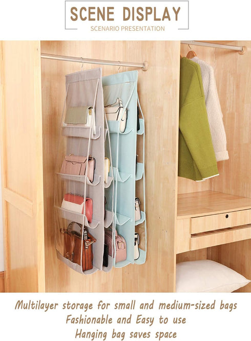 AARAINBOW 1 Pack Hanging Handbag Purse Organizer - 8 Pockets Space Saving Wardrobe Organizer, Light Pink